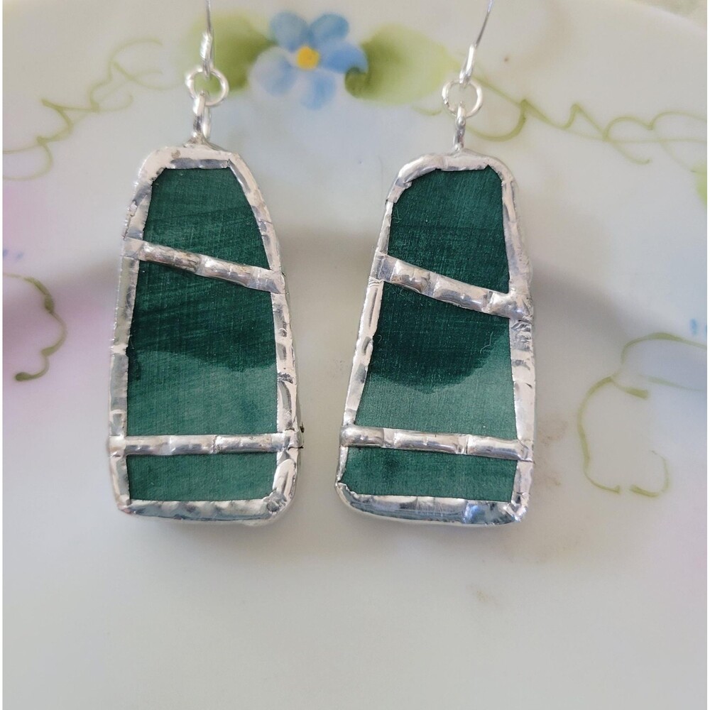 Emerald Green Ceramic Earrings - Handmade Soldered Ceramic Jewelry